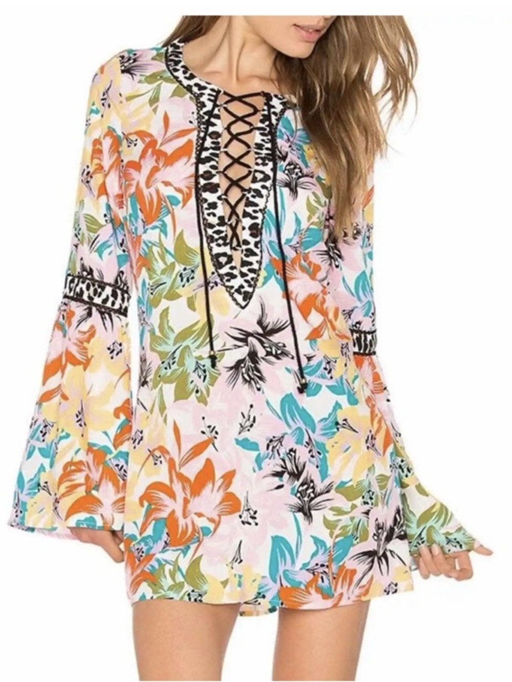 Nanette Lepore Multicolor lily Floral Tie-Front Tunic M
